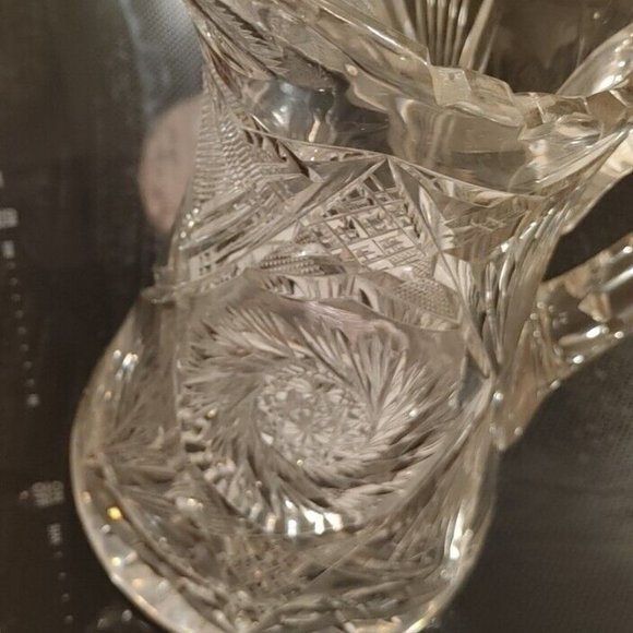 American Brilliant Period ABP Cut Glass Pitcher Pinwheel Star Burst Sawtooth 9.5 - Picture 5 of 12